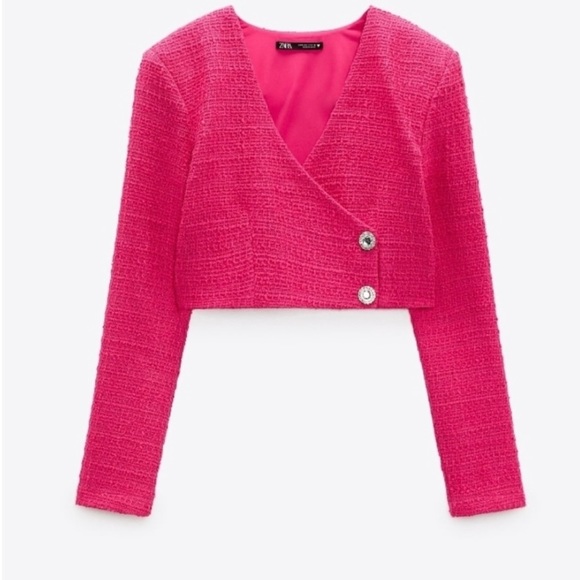 Zara Fuchsia Tweed Structured Crop Top - Picture 2 of 6